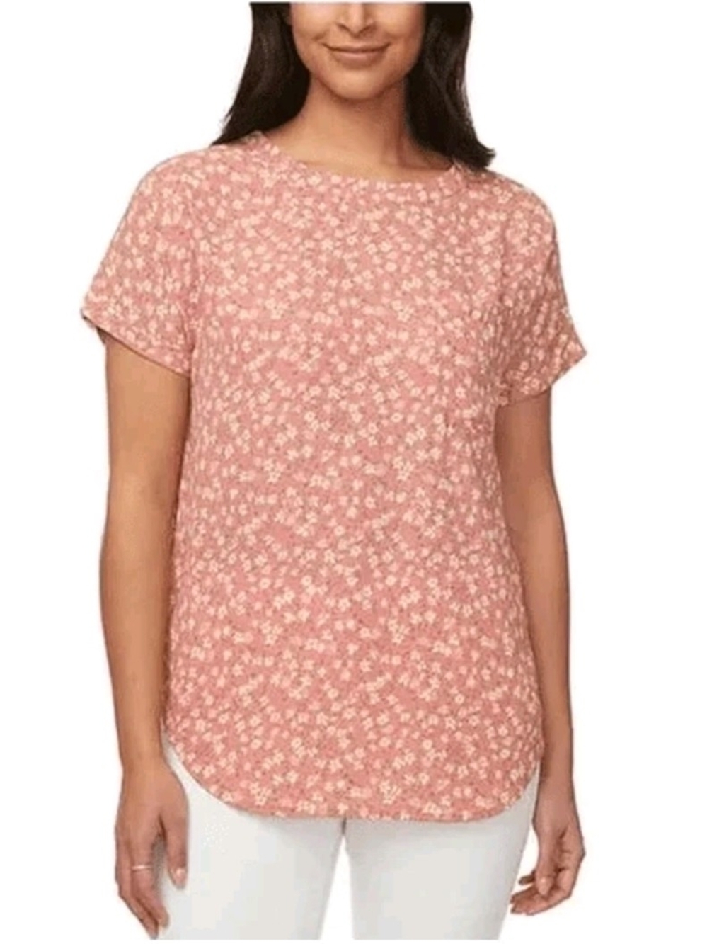 Buffalo David Bitton Coral Pink Floral Short Sleeve Tee